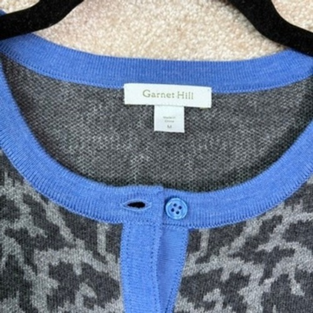 GARNET HILL Cardigan Women's Medium Gray Blue Damask 100% Merino Wool Sweater - Picture 4 of 7